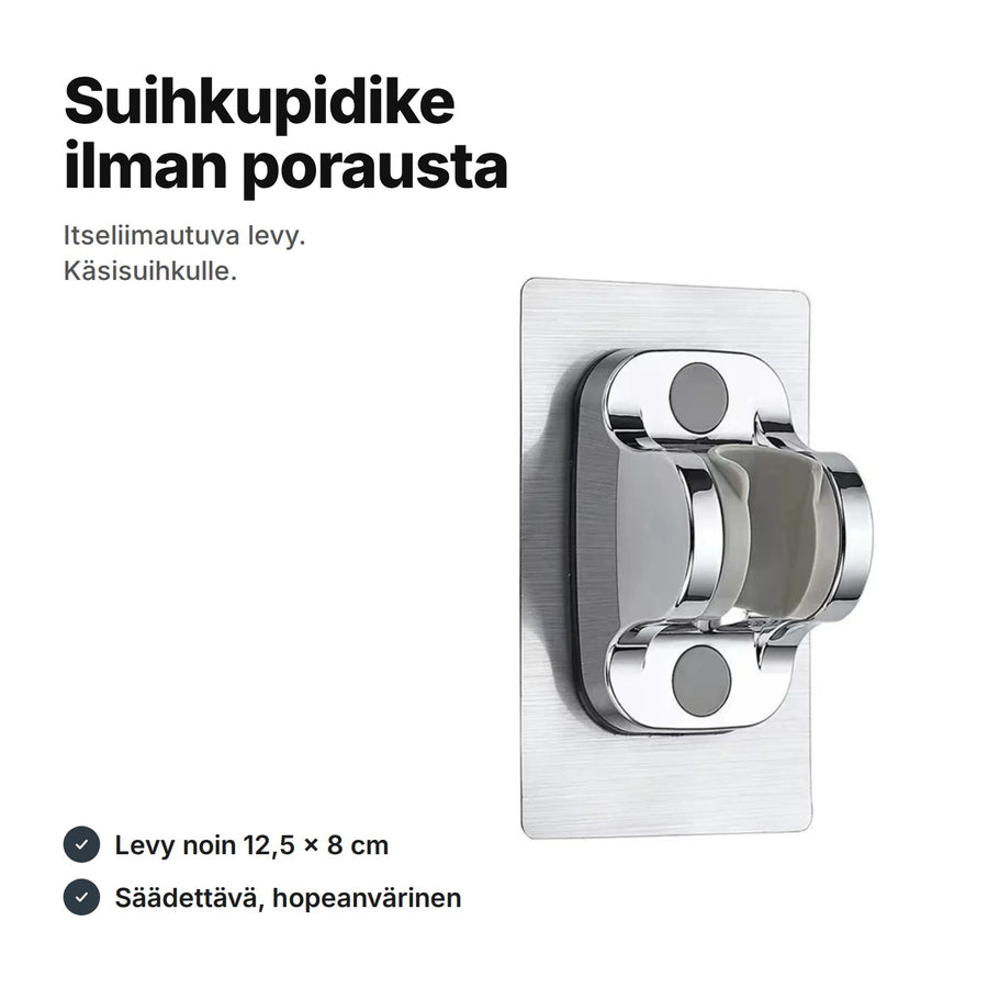 Hopeanvärinen itseliimautuva suihkupidike käsisuihkulle, liimalevy noin 12,5 × 8 cm