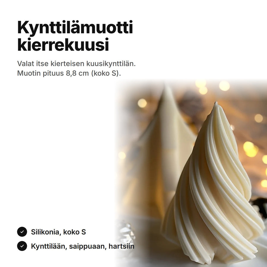 Silikoninen kynttilämuotti kierteiselle kuusikynttilälle, koko S, muotin pituus 8,8 cm
