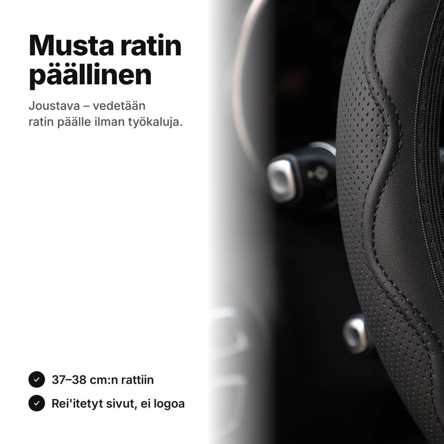 Musta, joustava ratin päällinen: rei'itetty sivu ja aaltoileva kohosauma