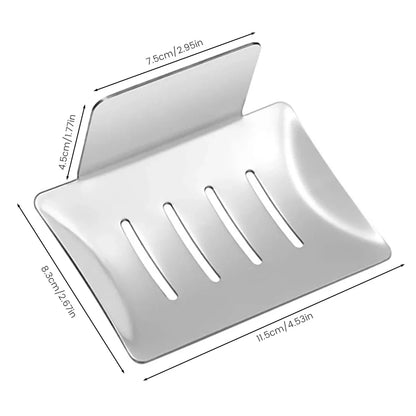 Saippuatelineen mitat: alusta 11,5 × 8,3 cm ja takalevy 7,5 × 4,5 cm
