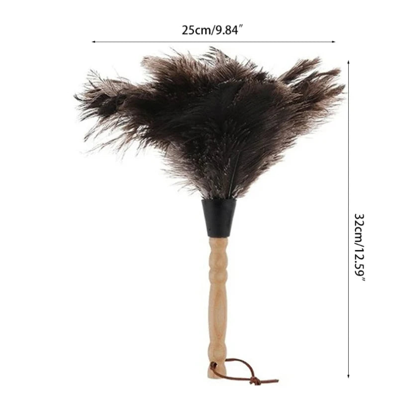 Pölyhuiskan mitat: pituus noin 32 cm ja höyhenosan leveys noin 25 cm