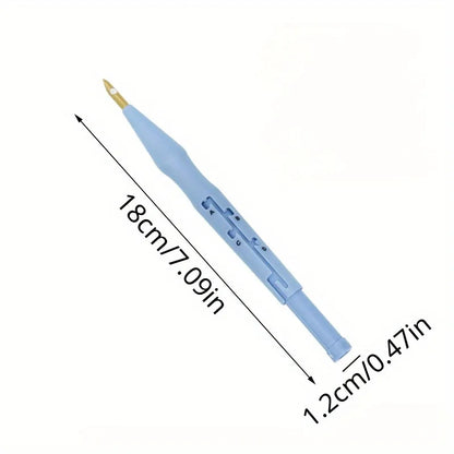 Punch needle -kynän mitat: noin 18 cm pitkä ja noin 1,2 cm paksu
