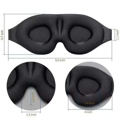 Unimaskin mitat toimittajan kuvassa: 9,8 × 3,7 tuumaa, silmäsyvennys 2,4 tuumaa