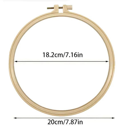 Kirjontakehys: ulkoa Ø 20 cm ja sisältä 18,2 cm