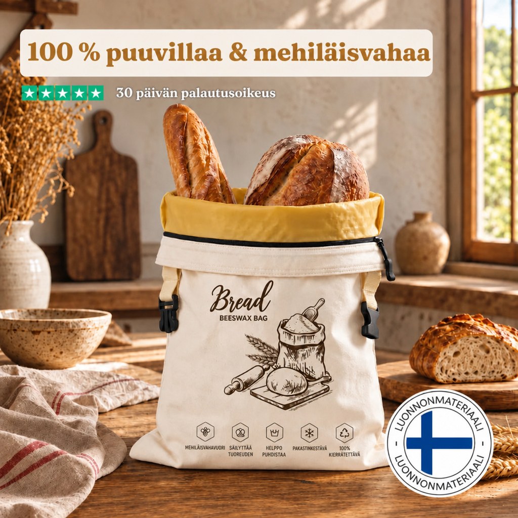 Mehiläisvahainen leipäpussi – leipä tuoreena jopa 5 päivää