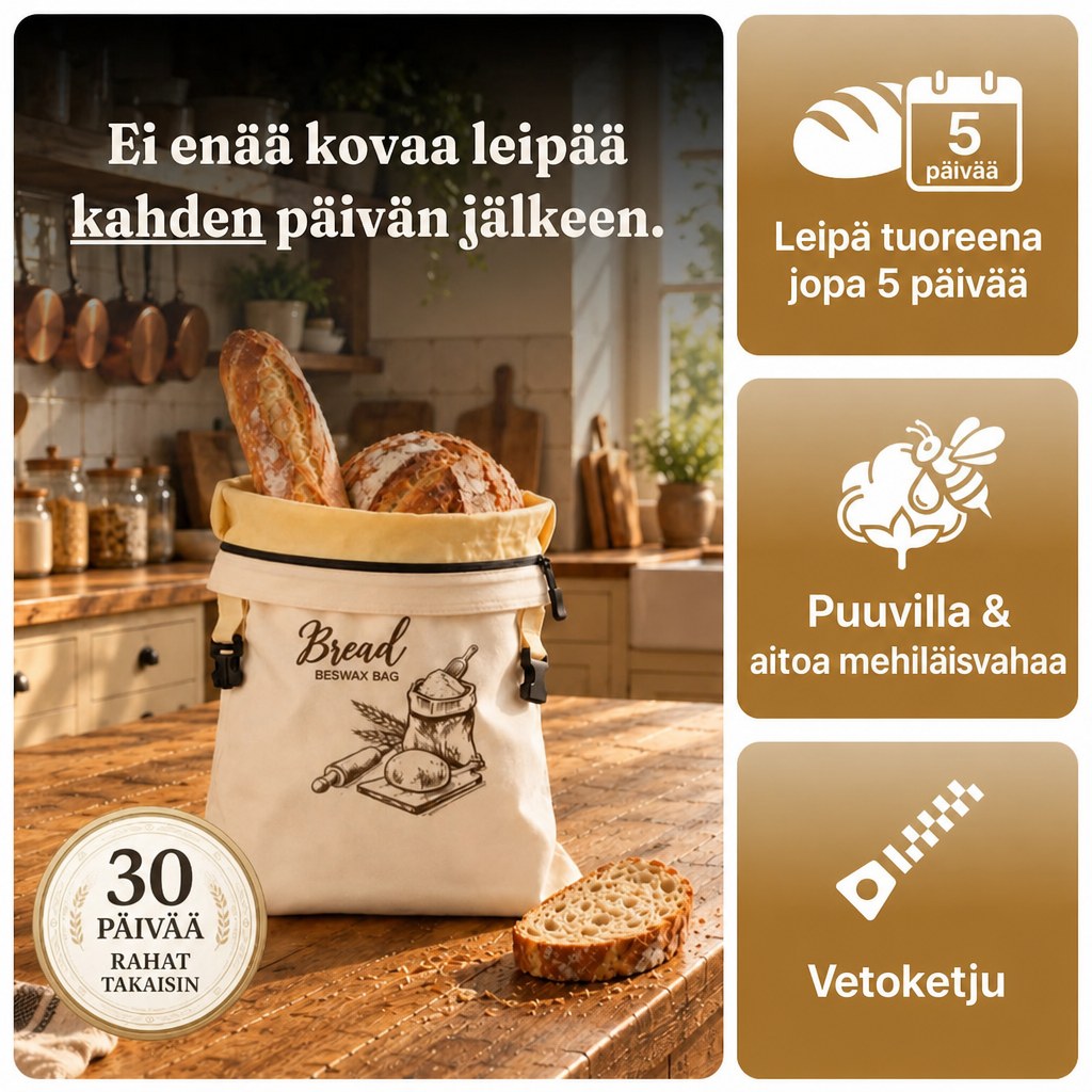 Mehiläisvahainen leipäpussi – leipä tuoreena jopa 5 päivää