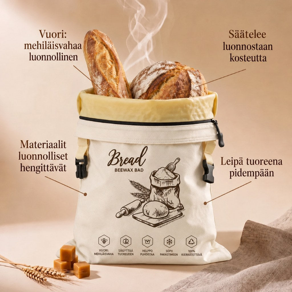 Mehiläisvahainen leipäpussi – leipä tuoreena jopa 5 päivää
