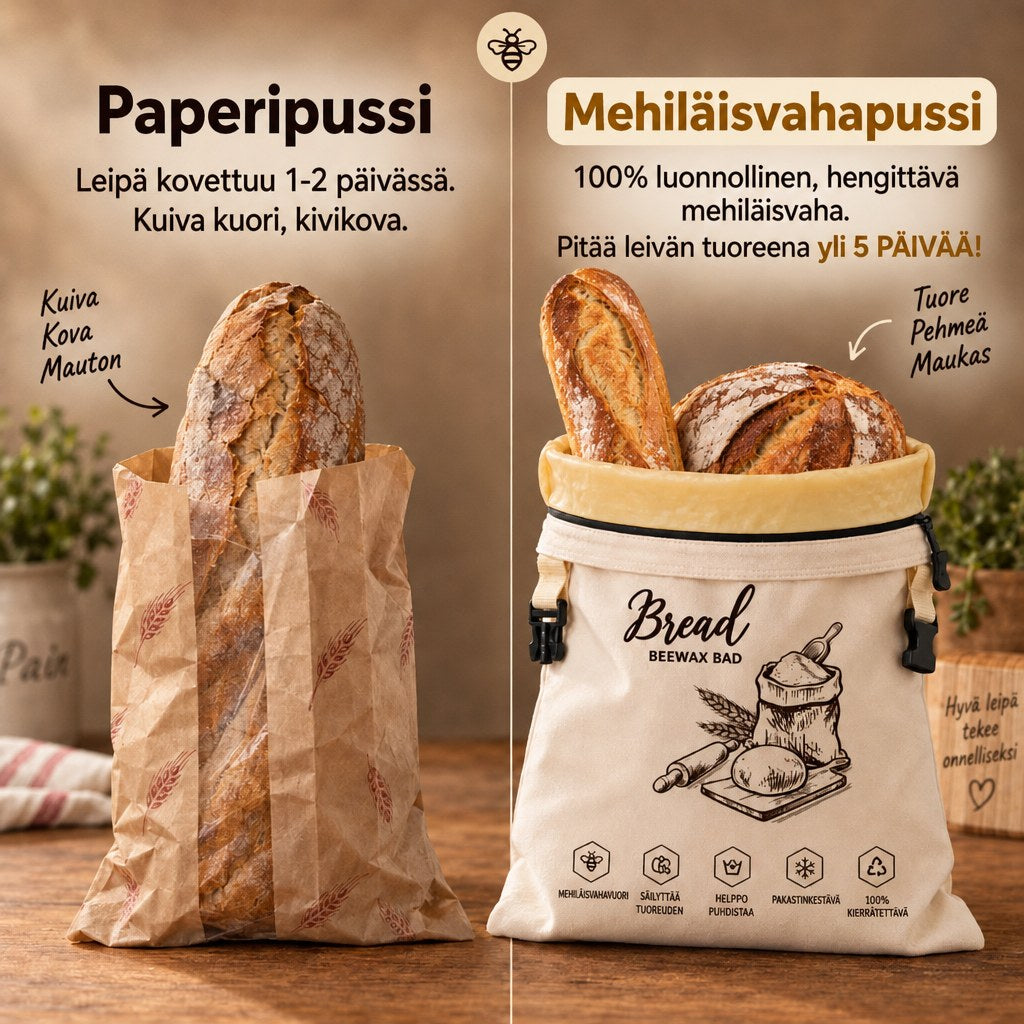 Mehiläisvahainen leipäpussi – leipä tuoreena jopa 5 päivää