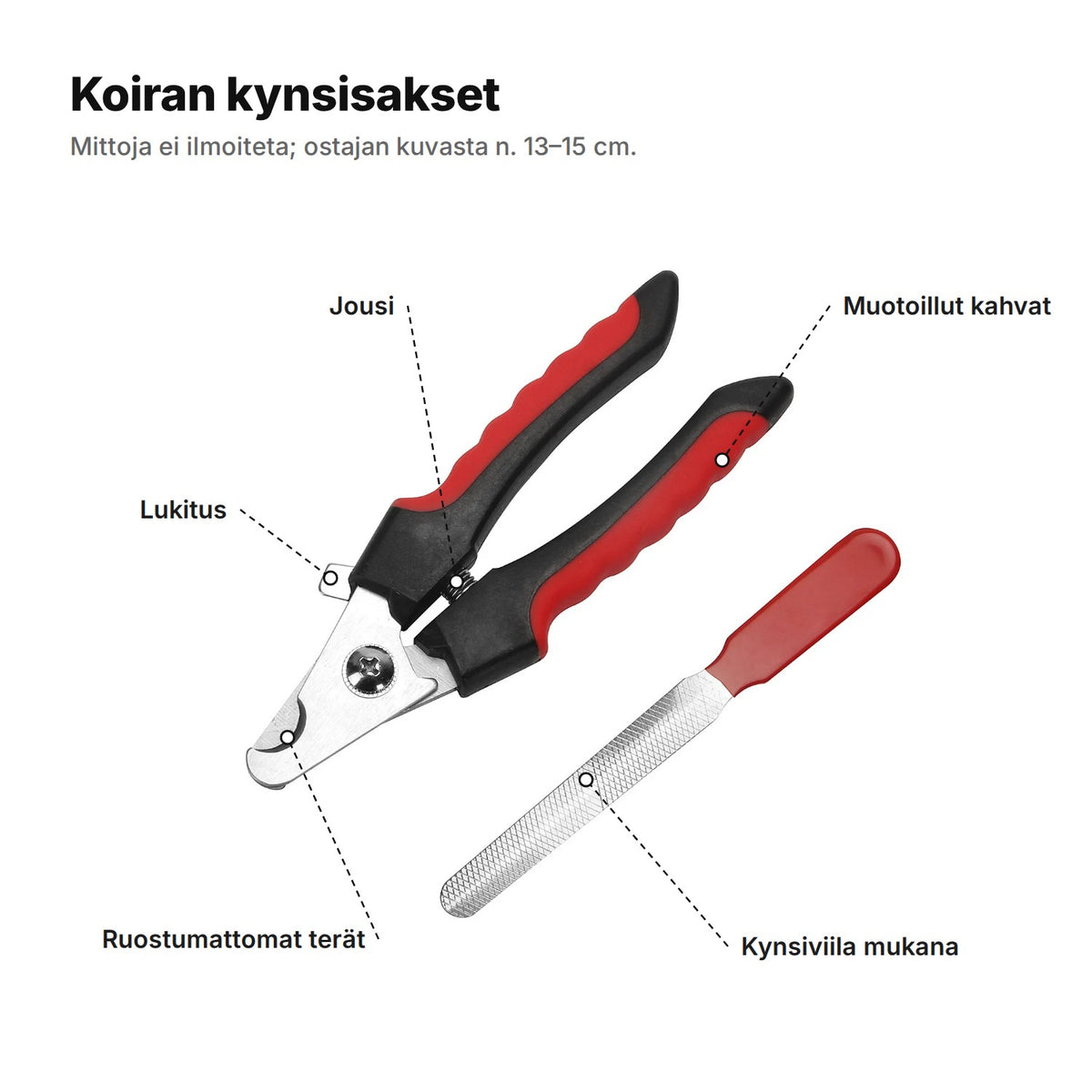 Koiran kynsisakset selitettynä: ruostumattomat terät, jousi, lukitus, muotoillut kahvat ja kynsiviila