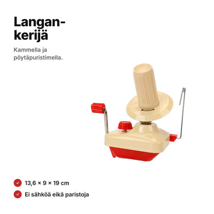 Langankerijä kermanvalkoinen ja punainen – kampi, langanohjain ja pöytäpuristin, 13,6 × 9 × 19 cm