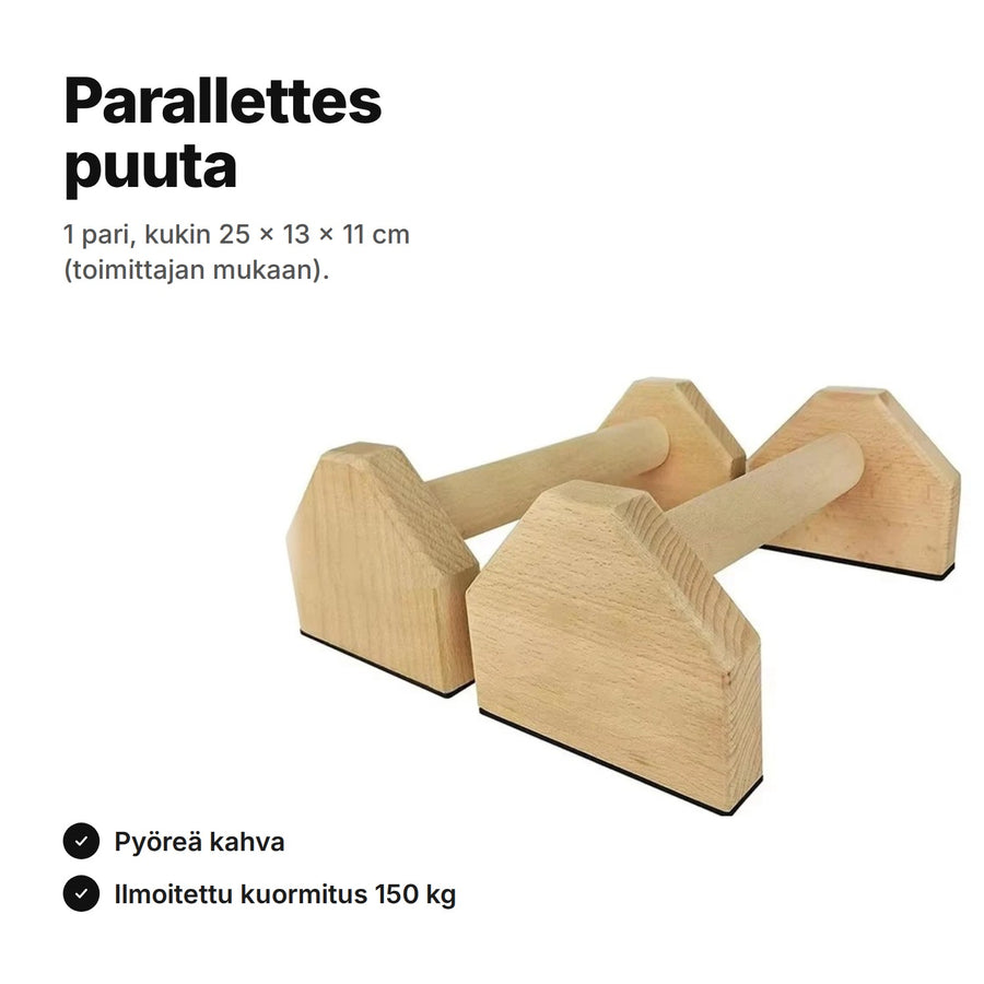 Parallettes puuta – 1 pari, kukin 25 × 13 × 11 cm toimittajan mukaan, pyöreä kahva