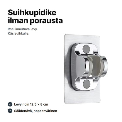 Hopeanvärinen itseliimautuva suihkupidike käsisuihkulle, liimalevy noin 12,5 × 8 cm