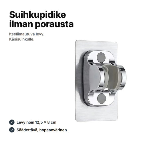 Hopeanvärinen itseliimautuva suihkupidike käsisuihkulle, liimalevy noin 12,5 × 8 cm