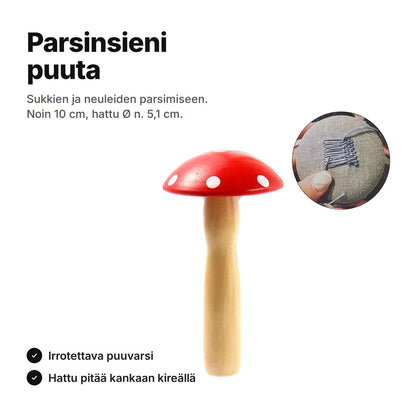 Parsinsieni puuta: sukkien ja neuleiden parsimiseen, noin 10 cm, hattu Ø noin 5,1 cm, irrotettava puuvarsi