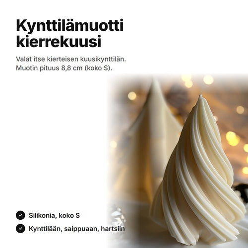 Silikoninen kynttilämuotti kierteiselle kuusikynttilälle, koko S, muotin pituus 8,8 cm