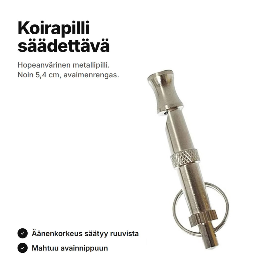 Säädettävä koirapilli, hopeanvärinen, noin 5,4 cm
