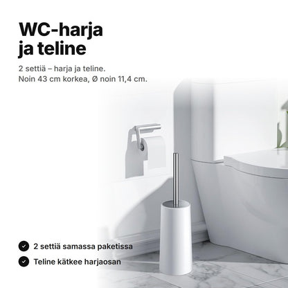 WC-harja ja teline valkoisen WC-istuimen vieressä – 2 settiä, noin 43 cm korkea, Ø noin 11,4 cm