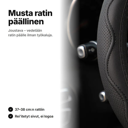 Musta, joustava ratin päällinen: rei'itetty sivu ja aaltoileva kohosauma