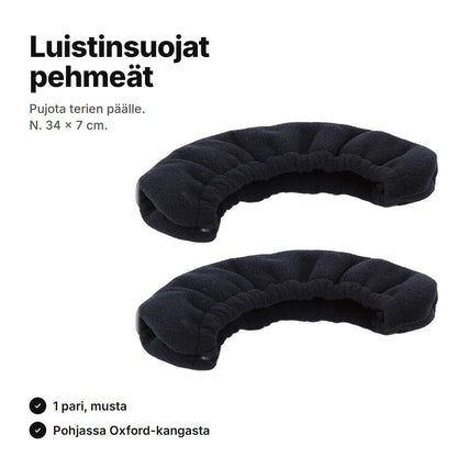 Luistinsuojat pehmeät: musta pari, noin 34 × 7 cm, kuminauha suuaukossa