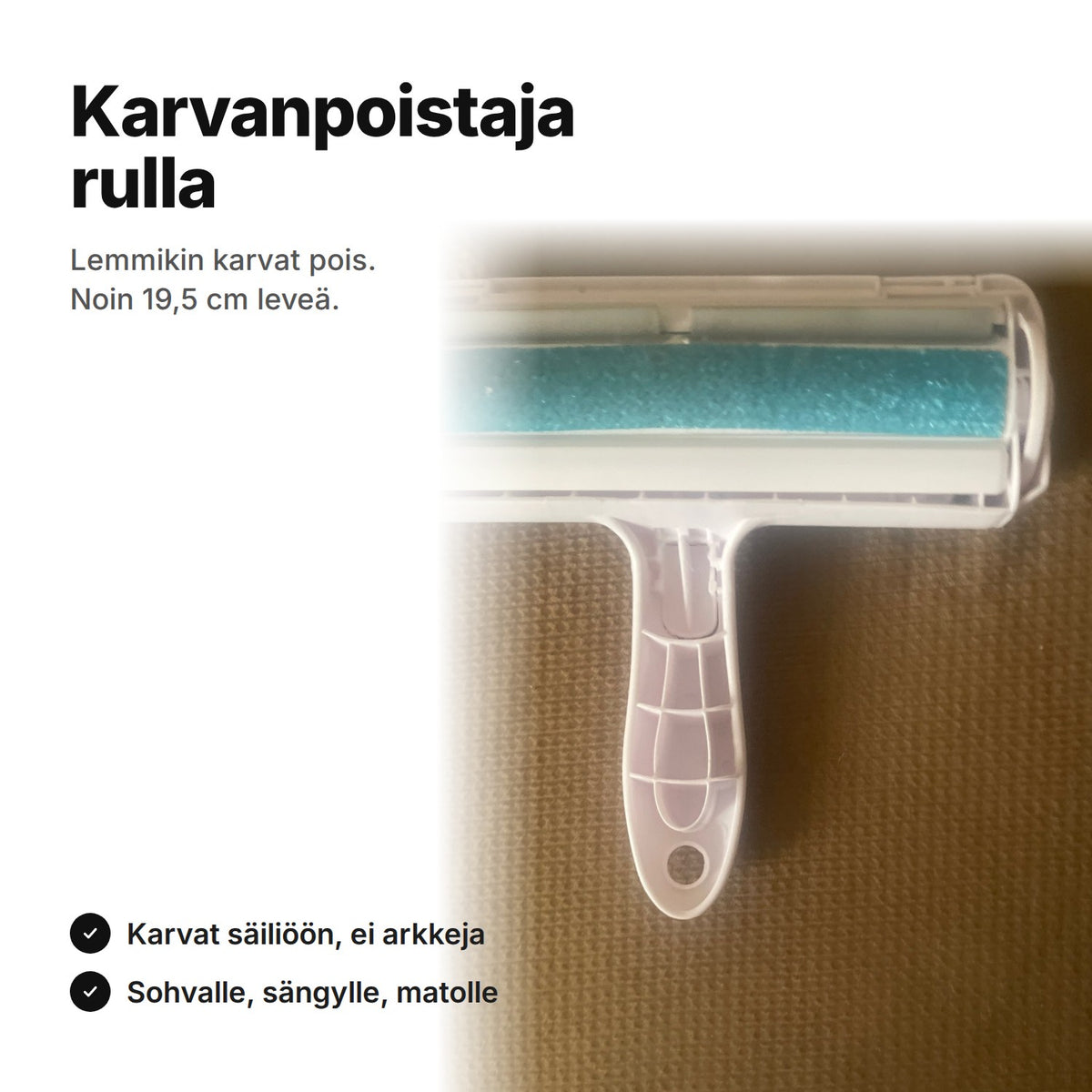 Uudelleenkäytettävä karvanpoistaja rulla sinisenä, noin 19,5 cm leveä