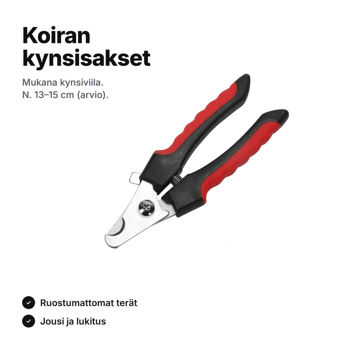 Koiran kynsisakset: ruostumattomat terät, jousi ja lukitus, mukana kynsiviila