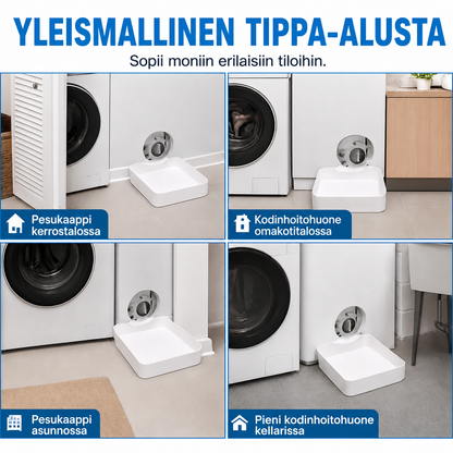 Tippa-alusta pesukoneelle – kerää veden poistoaukosta