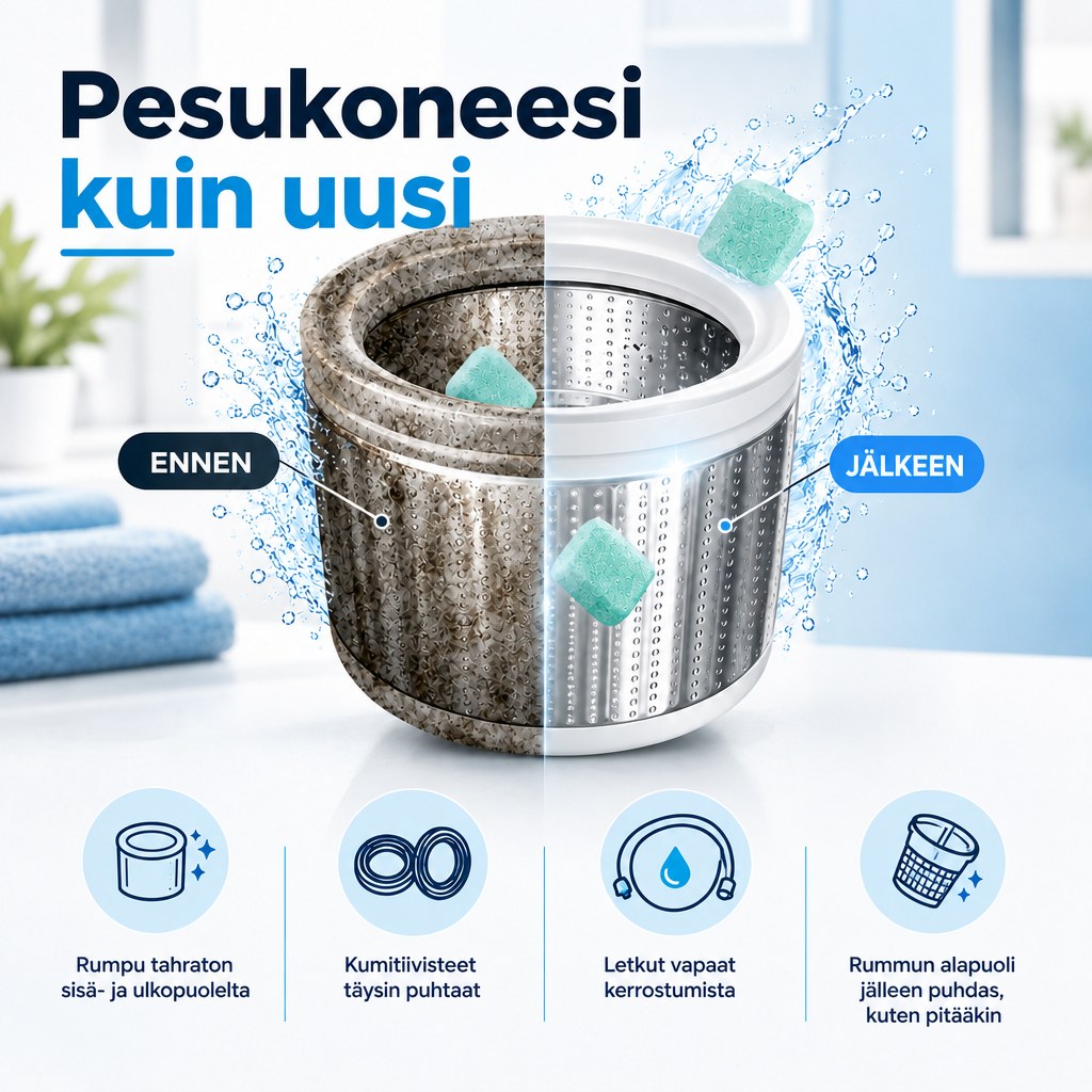 Renly pesukoneen puhdistusaine – Pro 12 tai Ultra 24 tablettia