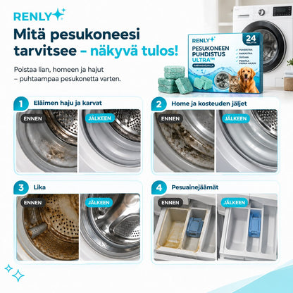 Renly pesukoneen puhdistusaine – Pro 12 tai Ultra 24 tablettia