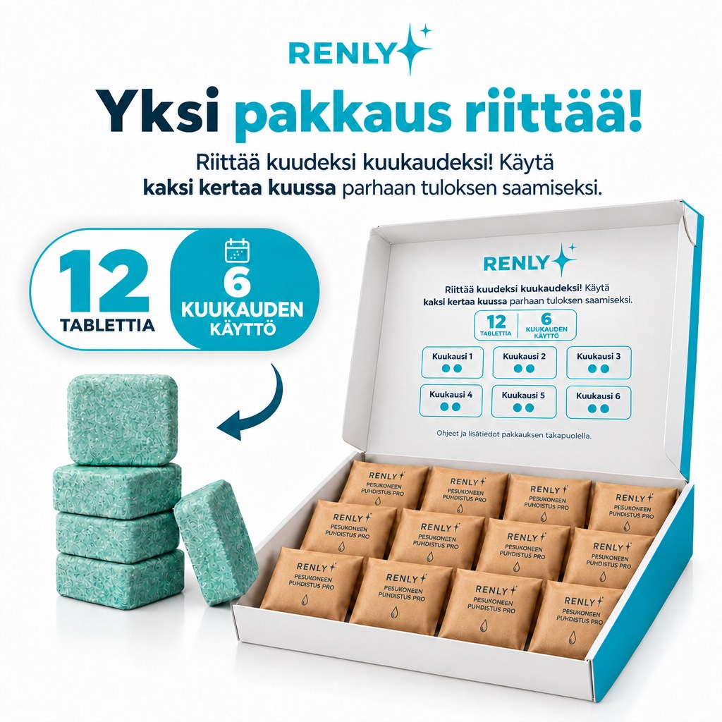 Renly pesukoneen puhdistusaine – Pro 12 tai Ultra 24 tablettia