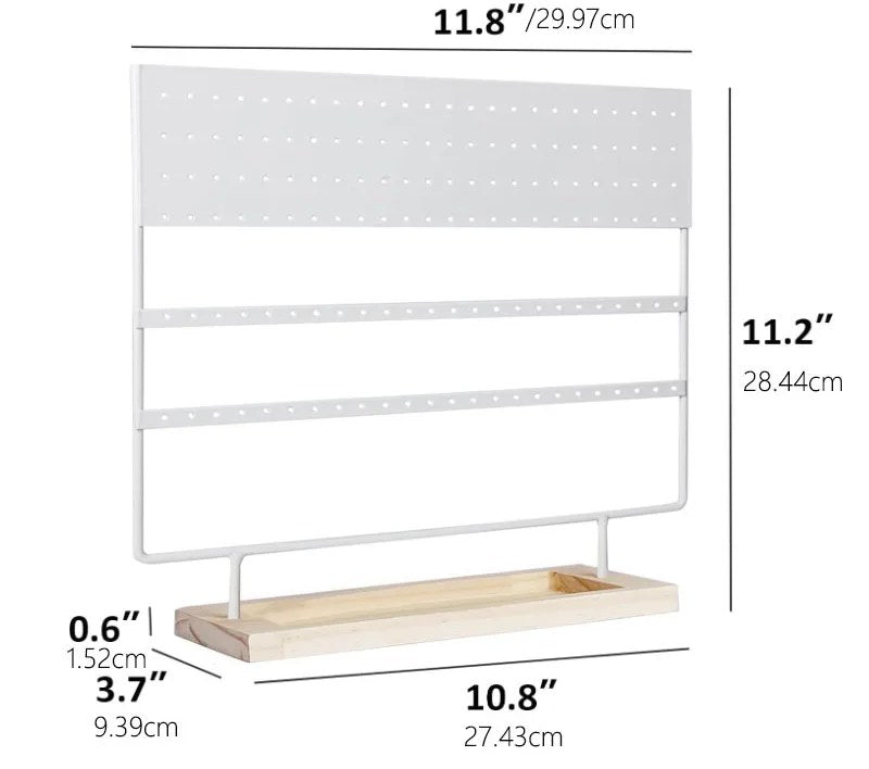 Korutelineen mitat: leveys 29,97 cm, korkeus 28,44 cm, puinen tarjotin 27,43 × 9,39 cm ja reuna 1,52 cm