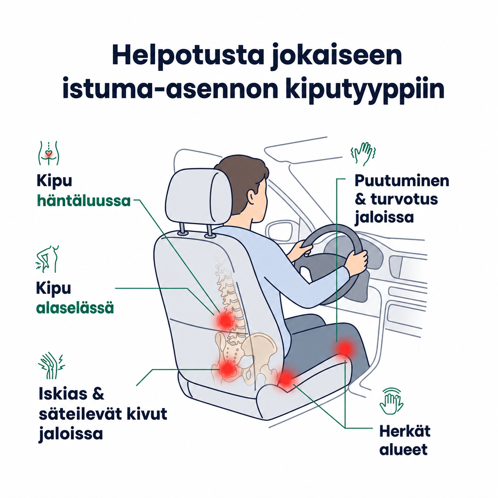 Geeli-istuintyyny autoon – keventää häntäluuta, alaselkää ja iskiasta